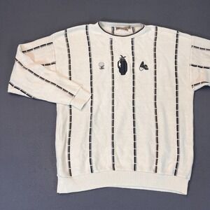 Vintage 90s Shenandoah Mens XL Sweater Golf Made In USA Striped Embroidered Xmas